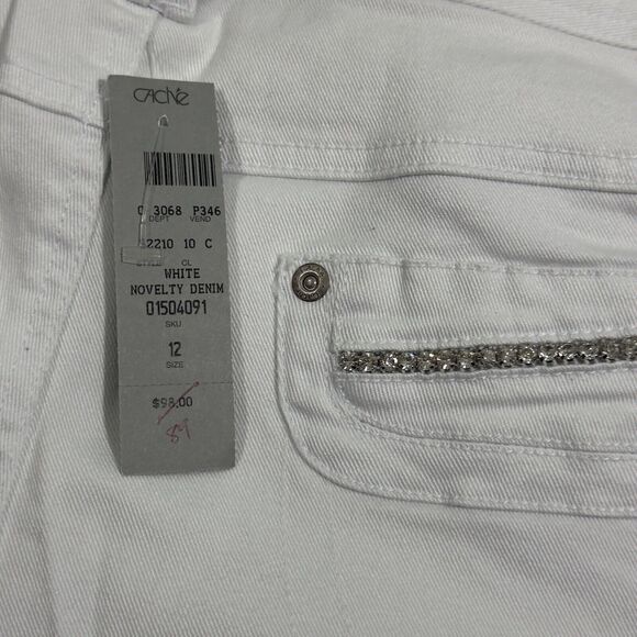 Cache Capri Jeans Women's 12 White Novelty Denim Zip Fly Casual Outdoor Retro - Picture 8 of 8